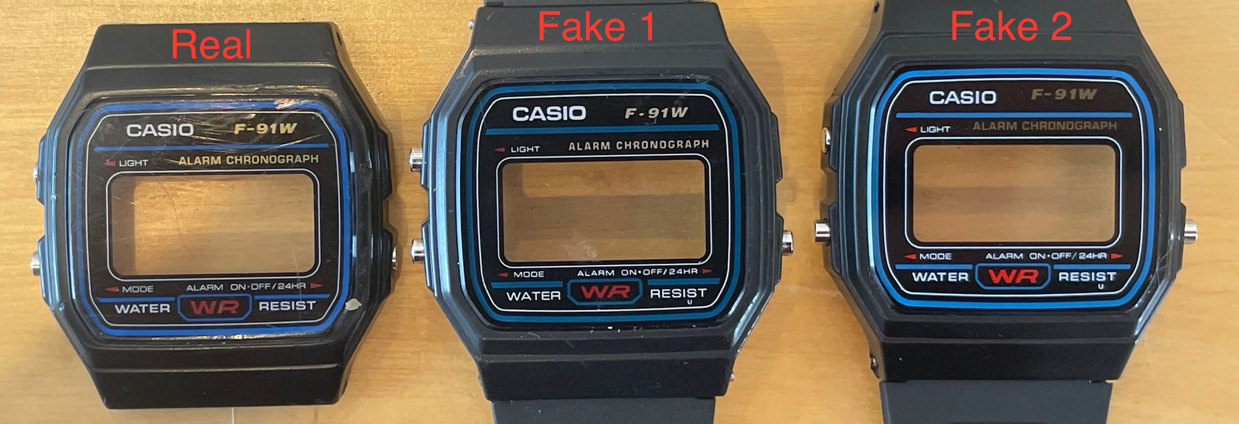 The fronts of real and fake F91-Ws